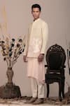 Buy_BEEJOLIYO_White Cotton Nature Inspired Tree Suede Nehru Jacket With Kurta Pant Set _Online_at_Aza_Fashions