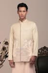 BEEJOLIYO_White Cotton Nature Inspired Tree Suede Nehru Jacket With Kurta Pant Set _at_Aza_Fashions