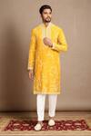 Buy Kalighata Yellow Chanderi Embroidery Floral Mustard Kurta Set at Aza Fashions Buy_Kalighata_Yellow Chanderi Embroidery Floral Mustard Kurta Set _at_Aza_Fashions