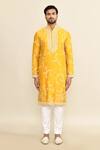 Buy_Kalighata_Yellow Chanderi Embroidery Floral Mustard Kurta Set _Online_at_Aza_Fashions