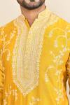Buy_Kalighata_Yellow Chanderi Embroidery Floral Mustard Kurta Set 