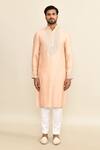 Buy_Kalighata_Peach Chanderi Embroidery Floral Butti Kurta Set _Online_at_Aza_Fashions