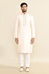 Buy_Kalighata_Ivory Chanderi Embroidery Butti Kurta Set _Online_at_Aza_Fashions