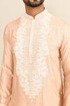 Kalighata_Peach Chanderi Embroidery Floral Kurta Set _at_Aza_Fashions