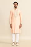 Buy_Kalighata_Peach Chanderi Embroidery Floral Kurta Set With Pant _Online_at_Aza_Fashions