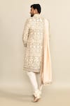 Shop_Kalighata_Ivory Silk Sequins, Cut Work Floral Embroidered Sherwani Set _at_Aza_Fashions