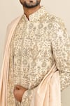 Shop_Kalighata_Ivory Silk Sequins, Cut Work Floral Embroidered Sherwani Set 
