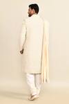 Shop_Kalighata_Ivory Silk Cut Work, Sequins, Embroidery Floral Sherwani Set _at_Aza_Fashions