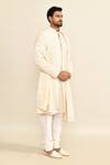 Kalighata_Ivory Silk Cut Work, Sequins, Embroidery Floral Sherwani Set _at_Aza_Fashions