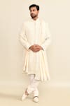 Buy_Kalighata_Ivory Silk Cut Work, Sequins, Embroidery Floral Sherwani Set 
