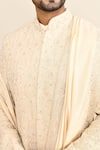 Shop_Kalighata_Ivory Silk Cut Work, Sequins, Embroidery Floral Sherwani Set 