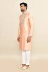 Shop_Kalighata_Peach Chanderi Embroidery Floral Kurta Set _Online_at_Aza_Fashions