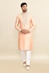 Kalighata_Peach Chanderi Embroidery Floral Kurta Set _at_Aza_Fashions