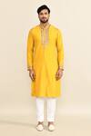 Buy_Kalighata_Yellow Chanderi Embroidery Floral Mustard Cutdana Kurta Set _Online_at_Aza_Fashions