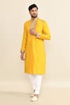 Buy_Kalighata_Yellow Chanderi Embroidery Floral Mustard Cutdana Kurta Set 
