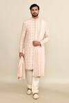 Buy_Kalighata_Pink Silk, Cotton Sequins, Cut Work Kundan Quatrefoil Embroidered Sherwani Set 