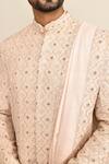 Kalighata_Pink Silk, Cotton Sequins, Cut Work Kundan Quatrefoil Embroidered Sherwani Set _Online