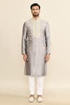 Buy_Kalighata_Gray Chanderi Sequins, Cut Work Floral Butti Embroidered Kurta Set _Online_at_Aza_Fashions