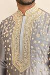 Kalighata_Gray Chanderi Sequins, Cut Work Floral Butti Embroidered Kurta Set _at_Aza_Fashions