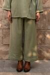 Shop_RAAS LIFE_Green Wool V-neck Pansy Solid Wrap Top And Pant Set _Online_at_Aza_Fashions