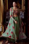 Buy_Kalista_Green Viscose Georgette Hand Painted Floral Motifs Mihira Cape Palazzo Set _at_Aza_Fashions