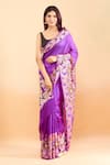 Shop_Samyukta Singhania_Purple Pure Silk Floral Woven Hem Saree With Running Blouse _Online_at_Aza_Fashions