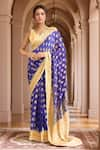 Buy_Samyukta Singhania_Blue Pure Handloom Cotton Chiffon Woven Contrast Hem Saree With Running Blouse _at_Aza_Fashions