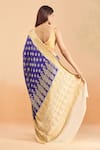 Shop_Samyukta Singhania_Blue Pure Handloom Cotton Chiffon Woven Contrast Hem Saree With Running Blouse _at_Aza_Fashions