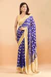 Buy_Samyukta Singhania_Blue Pure Handloom Cotton Chiffon Woven Contrast Hem Saree With Running Blouse _Online_at_Aza_Fashions