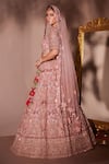 Buy_Chaashni by Maansi and Ketan_Pink Organza Embroidered Resham Cutout Mirror And Bridal Lehenga Set _Online