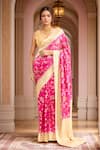 Buy_Samyukta Singhania_Pink Pure Handloom Cotton Chiffon Georgette Woven Saree With Running Blouse _at_Aza_Fashions