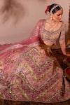 Shop_Chaashni by Maansi and Ketan_Multi Color Organza Embroidered Resham Geometric Pattern Bridal Lehenga Set 