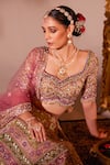 Chaashni by Maansi and Ketan_Multi Color Organza Embroidered Resham Geometric Pattern Bridal Lehenga Set _Online