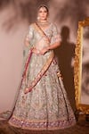 Shop_Chaashni By Maansi And Ketan_Green Organza, Net Sequins, Pearls, Mirrors, Embroidered Work Lehenga Set 