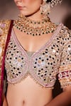 Shop_Chaashni By Maansi And Ketan_Green Organza, Net Sequins, Pearls, Mirrors, Embroidered Work Lehenga Set _at_Aza_Fashions