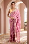 Buy_Samyukta Singhania_Pink Pure Silk Butta Woven Saree With Running Blouse _at_Aza_Fashions