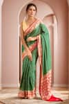 Buy_Samyukta Singhania_Green Pure Handloom Cotton Chiffon Woven Motif Saree With Running Blouse _at_Aza_Fashions