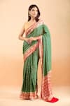 Shop_Samyukta Singhania_Green Pure Handloom Cotton Chiffon Woven Motif Saree With Running Blouse _Online_at_Aza_Fashions