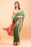 Samyukta Singhania_Green Pure Handloom Cotton Chiffon Woven Motif Saree With Running Blouse _at_Aza_Fashions