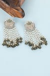 Shop_Auraa Trends_Green Stone Bead Tassel Embellished Carved Earrings _at_Aza_Fashions