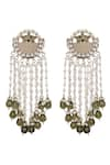 Auraa Trends_Green Stone Bead Tassel Embellished Carved Earrings _Online_at_Aza_Fashions