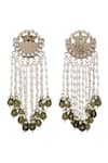 Buy_Auraa Trends_Green Stone Bead Tassel Embellished Carved Earrings _Online_at_Aza_Fashions