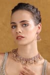 Buy_Auraa Trends_Rose Gold Stone Embellished Floral Choker Set _at_Aza_Fashions