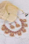 Shop_Auraa Trends_Rose Gold Stone Embellished Floral Choker Set _at_Aza_Fashions