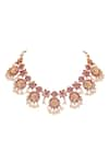 Auraa Trends_Rose Gold Stone Embellished Floral Choker Set _Online_at_Aza_Fashions