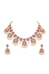 Buy_Auraa Trends_Rose Gold Stone Embellished Floral Choker Set _Online_at_Aza_Fashions