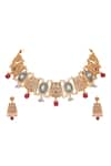 Buy_Auraa Trends_Gold Plated Stone Carved Dual Bar Choker Set _Online_at_Aza_Fashions