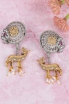 Shop_Auraa Trends_Gold Plated Stone Deer Motif Embellished Dual Earrings _at_Aza_Fashions