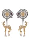 Auraa Trends_Gold Plated Stone Deer Motif Embellished Dual Earrings _Online_at_Aza_Fashions