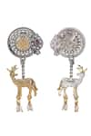 Buy_Auraa Trends_Gold Plated Stone Deer Motif Embellished Dual Earrings _Online_at_Aza_Fashions